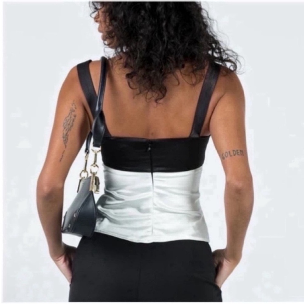 Princess Polly Satin Black and White Tank Top - Picture 2 of 3